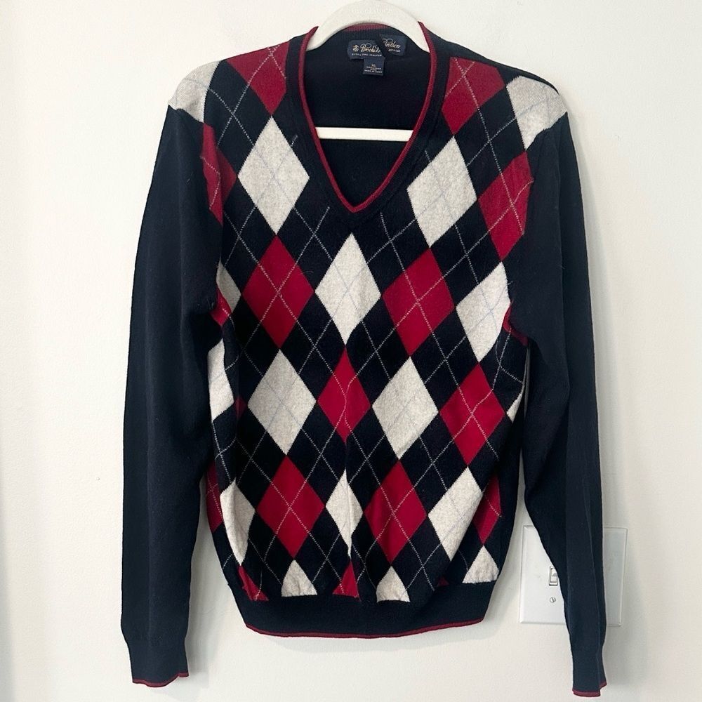 Brooks Brothers Argyle V-neck Merino Men’s Sweater XL